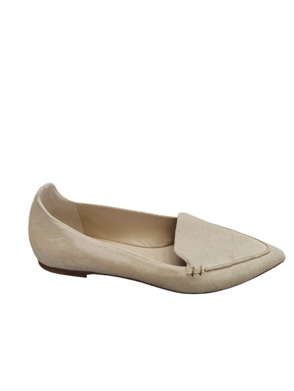 M Gemi Suede Pointed Toe Flats Beige Oatmeal Leather Slip On Loafers Women 10